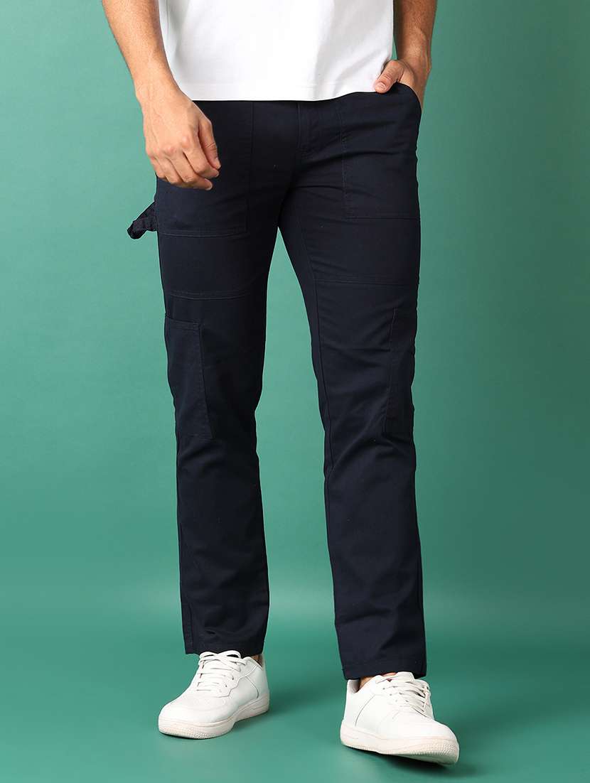 men solid regular fit chinos casual trouser