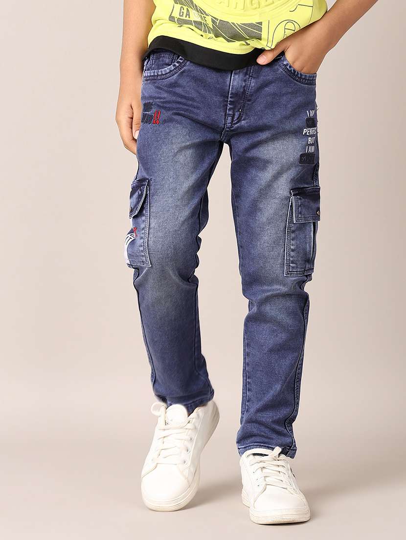 boys dark blue patch work jean