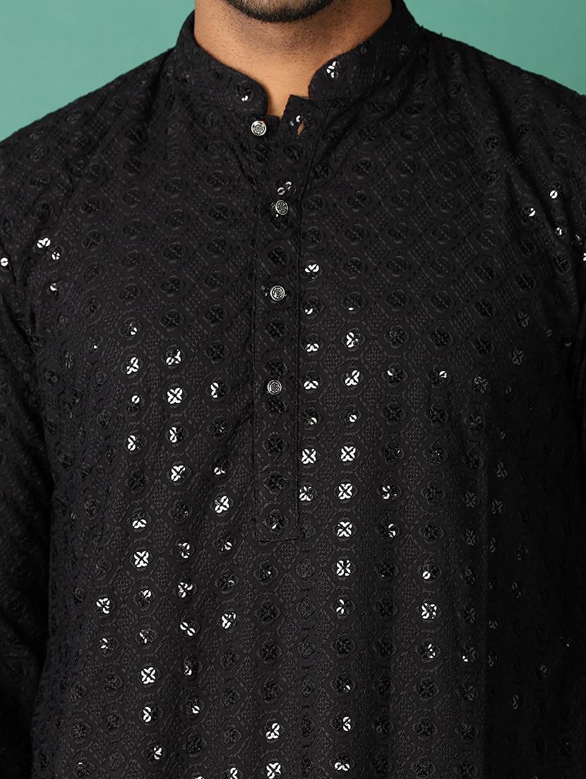 men black mandarin neck kurta pyjama set - 21498743 - Standard Image - 5