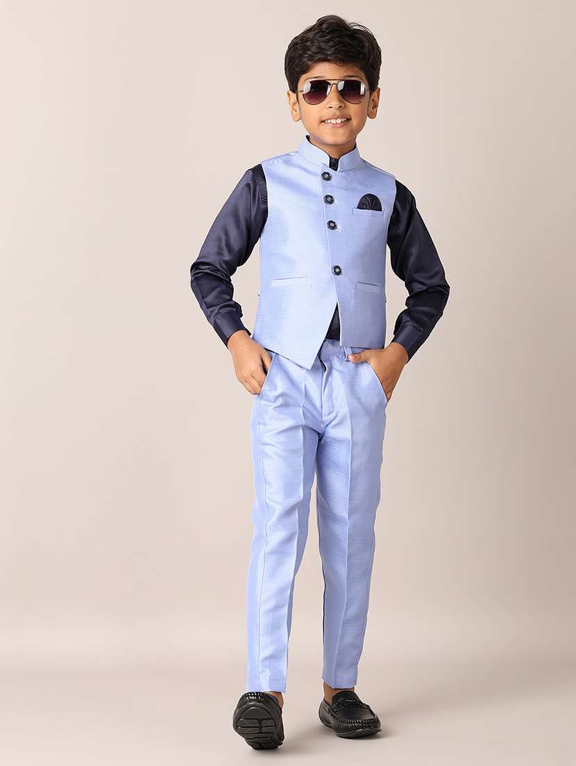 boys solid shirt and trouser with wasitcoat set - 21498807 -  Standard Image - 5