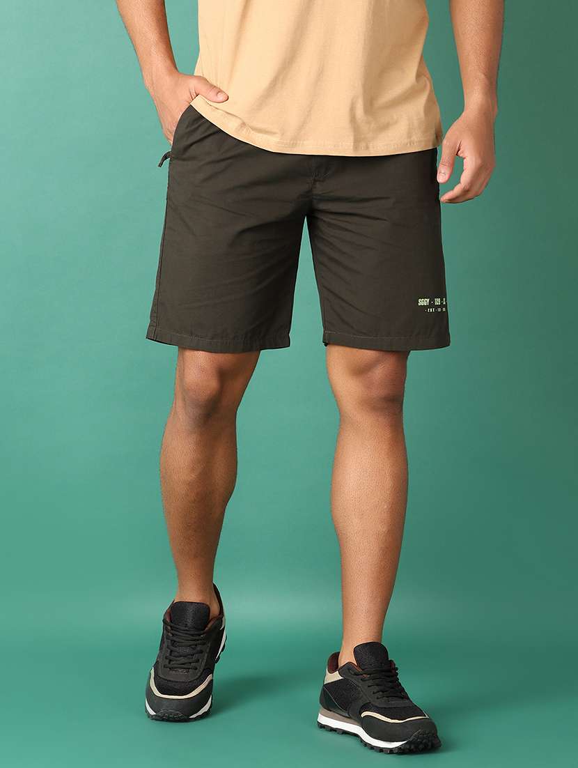 men olive solid shorts - 21498814 -  Standard Image - 3