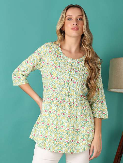women floral printed three quarter sleeve a-line kurti - 21498822 - Standard Image - 0