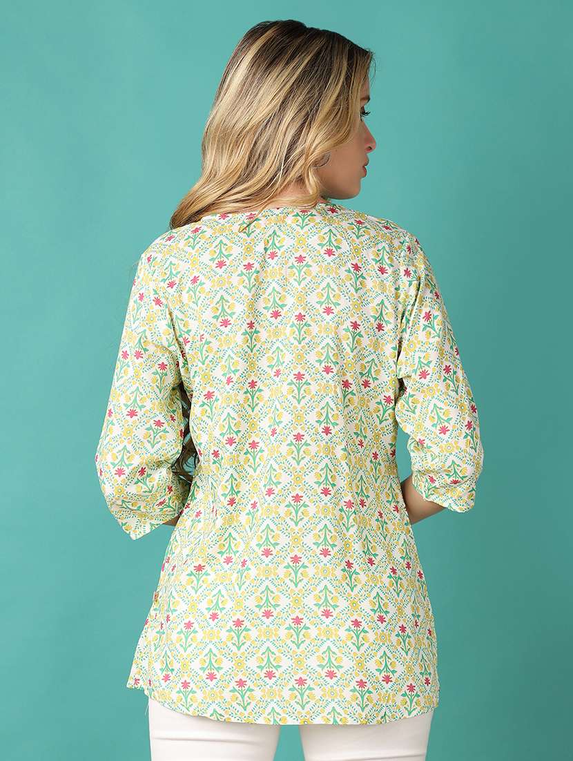 women floral printed three quarter sleeve a-line kurti - 21498822 - Standard Image - 3
