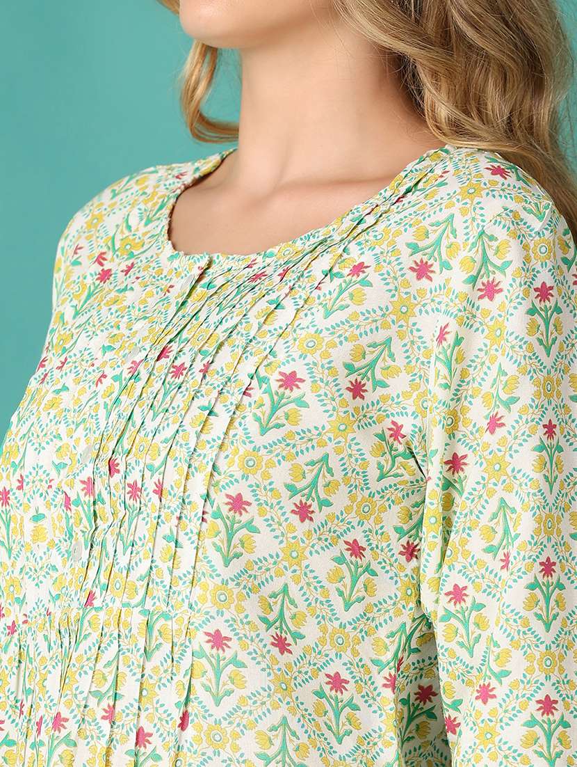 women floral printed three quarter sleeve a-line kurti - 21498822 - Standard Image - 5