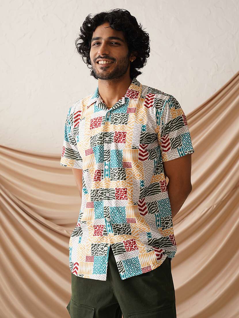 men printed short sleeve casual shirt