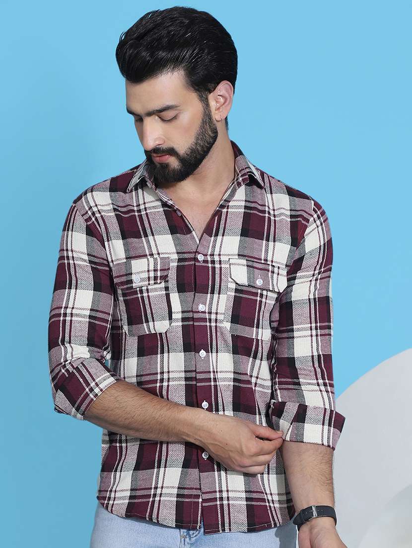 men checkered long sleeve regular fit casual shirt