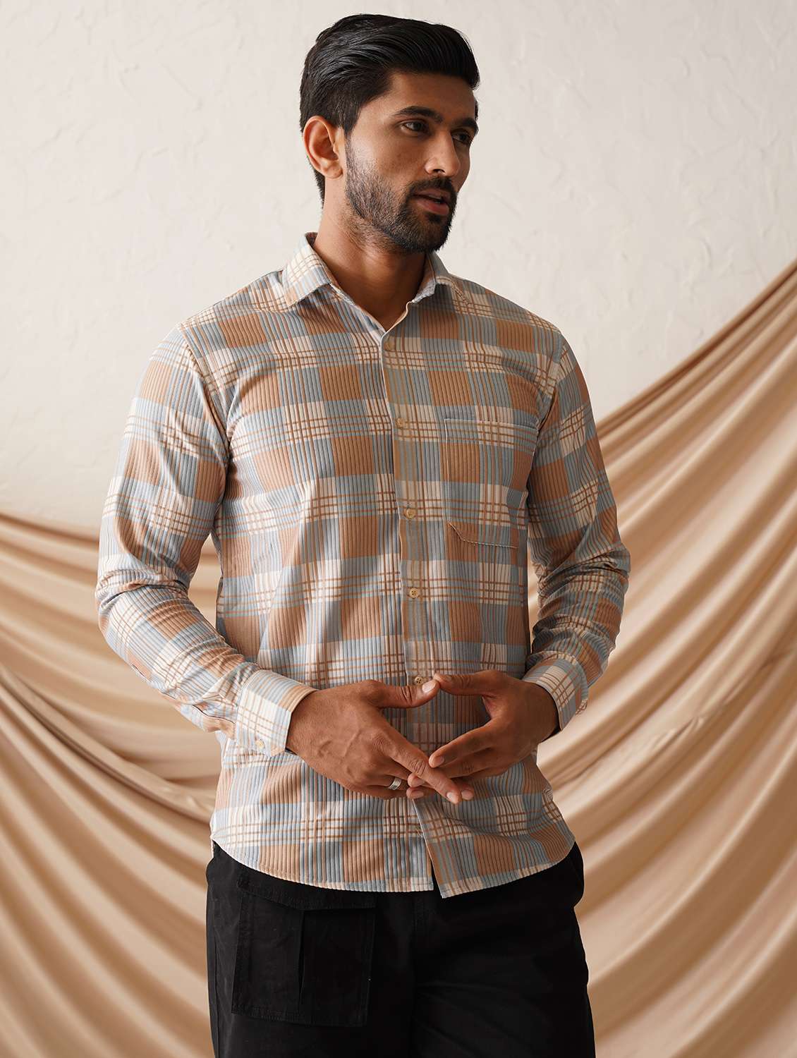 men checkered long sleeve regular fit casual shirt