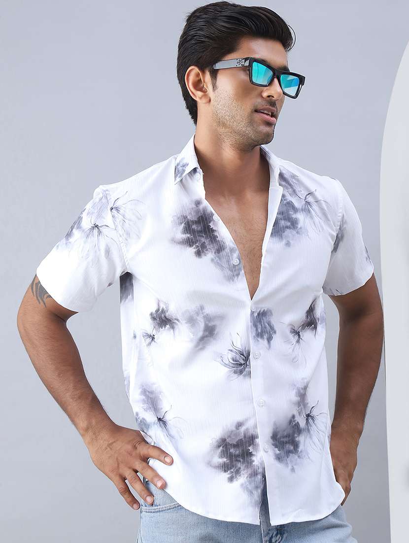 men printed short sleeve regular fit casual shirt
