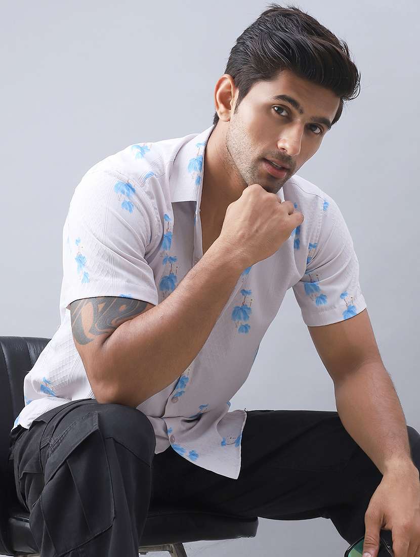 men printed short sleeve regular fit casual shirt