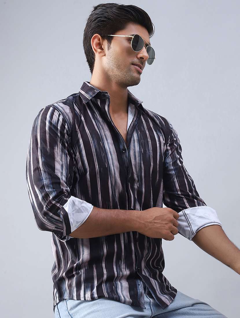 men printed long sleeve regular fit casual shirt