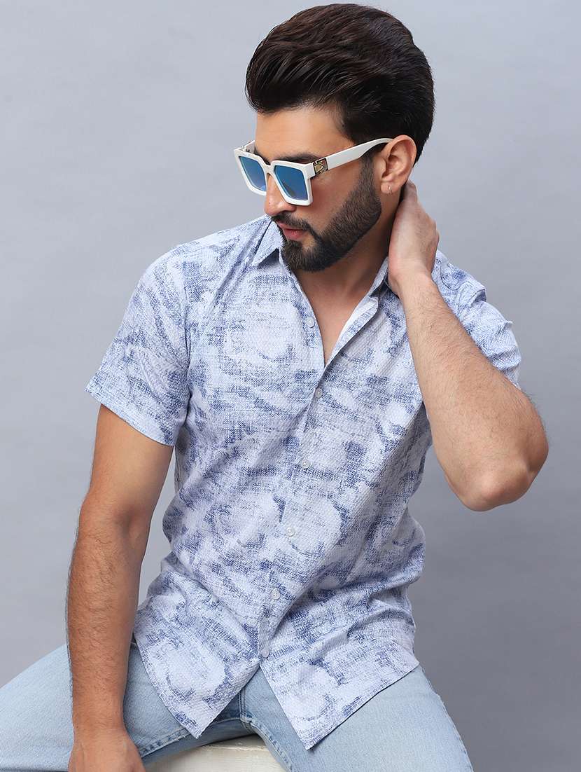 men printed short sleeve regular fit casual shirt