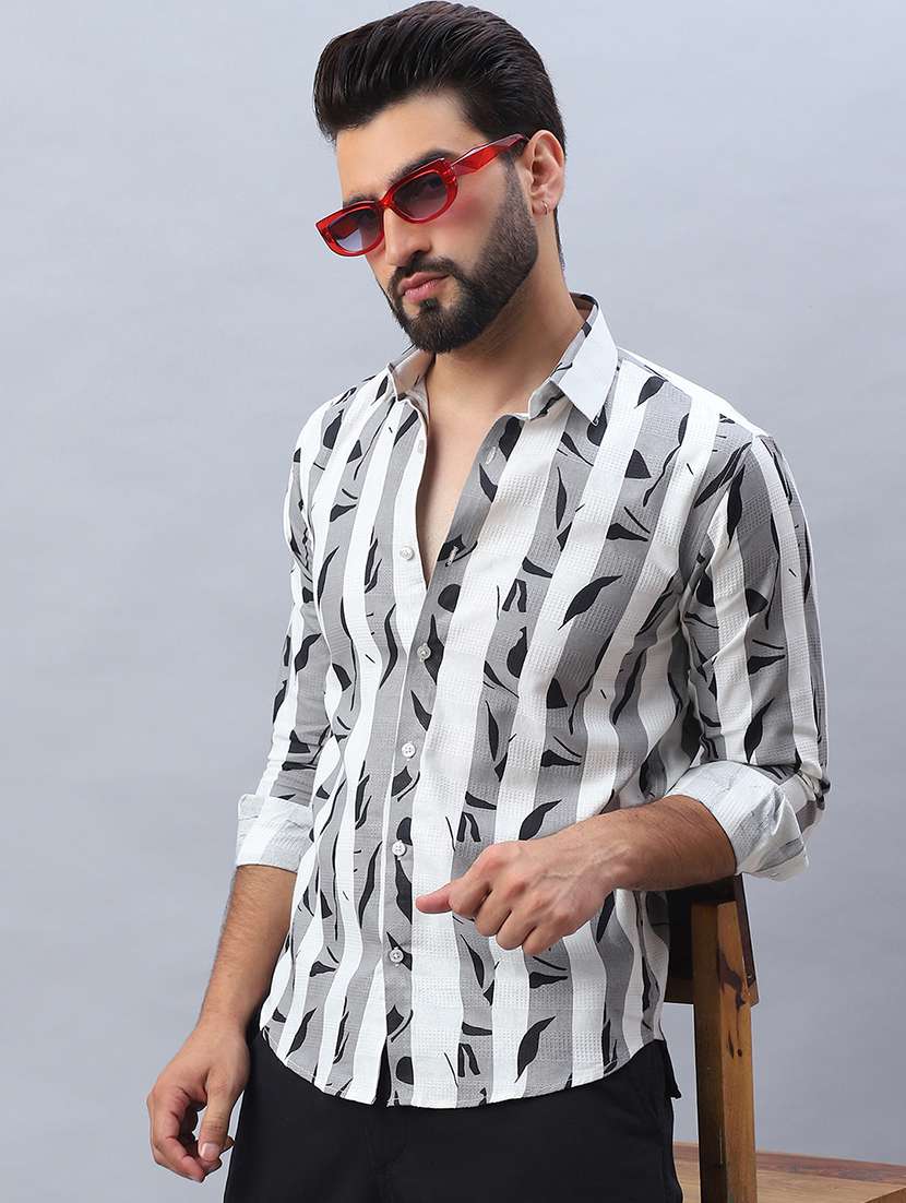 men printed long sleeve regular fit casual shirt