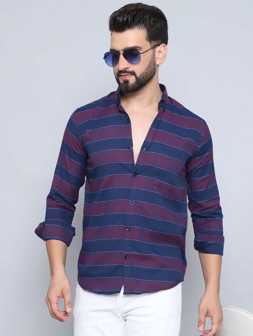 men striped long sleeve regular fit casual shirt
