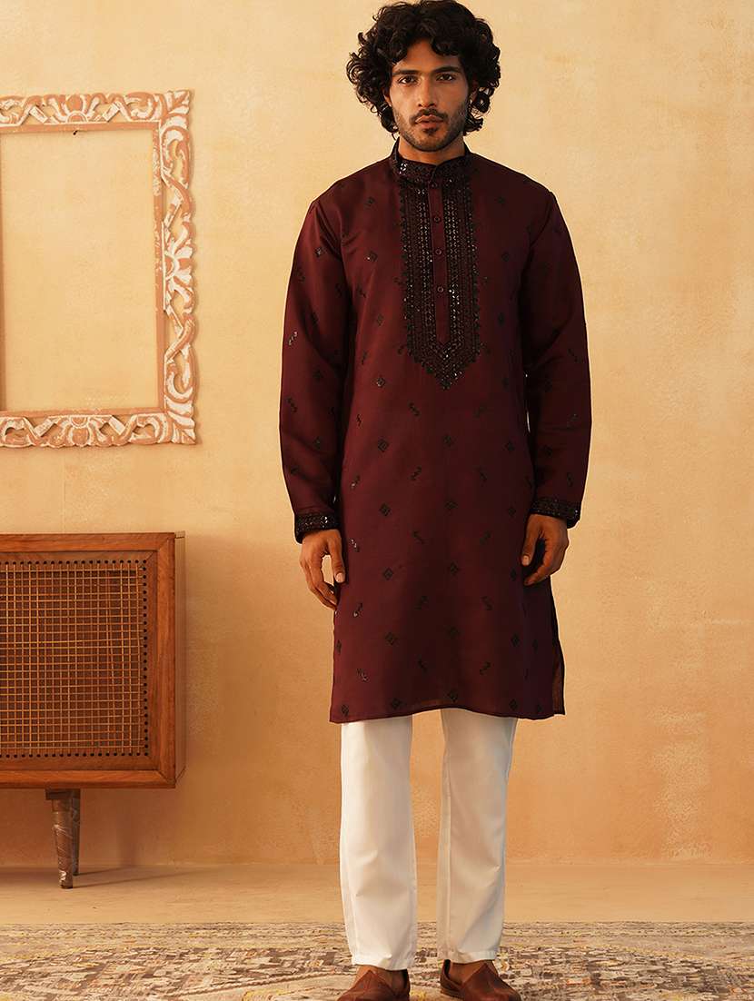 men embroidered kurta pyjama ethnic wear set