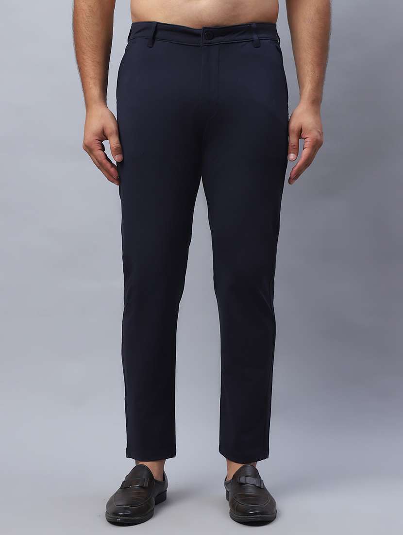 men mid-rise solid taped casual trouser