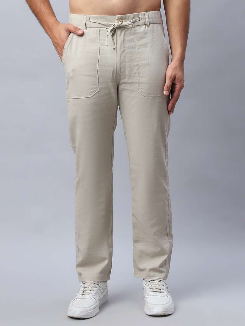 men cream linen chinos casual trouser