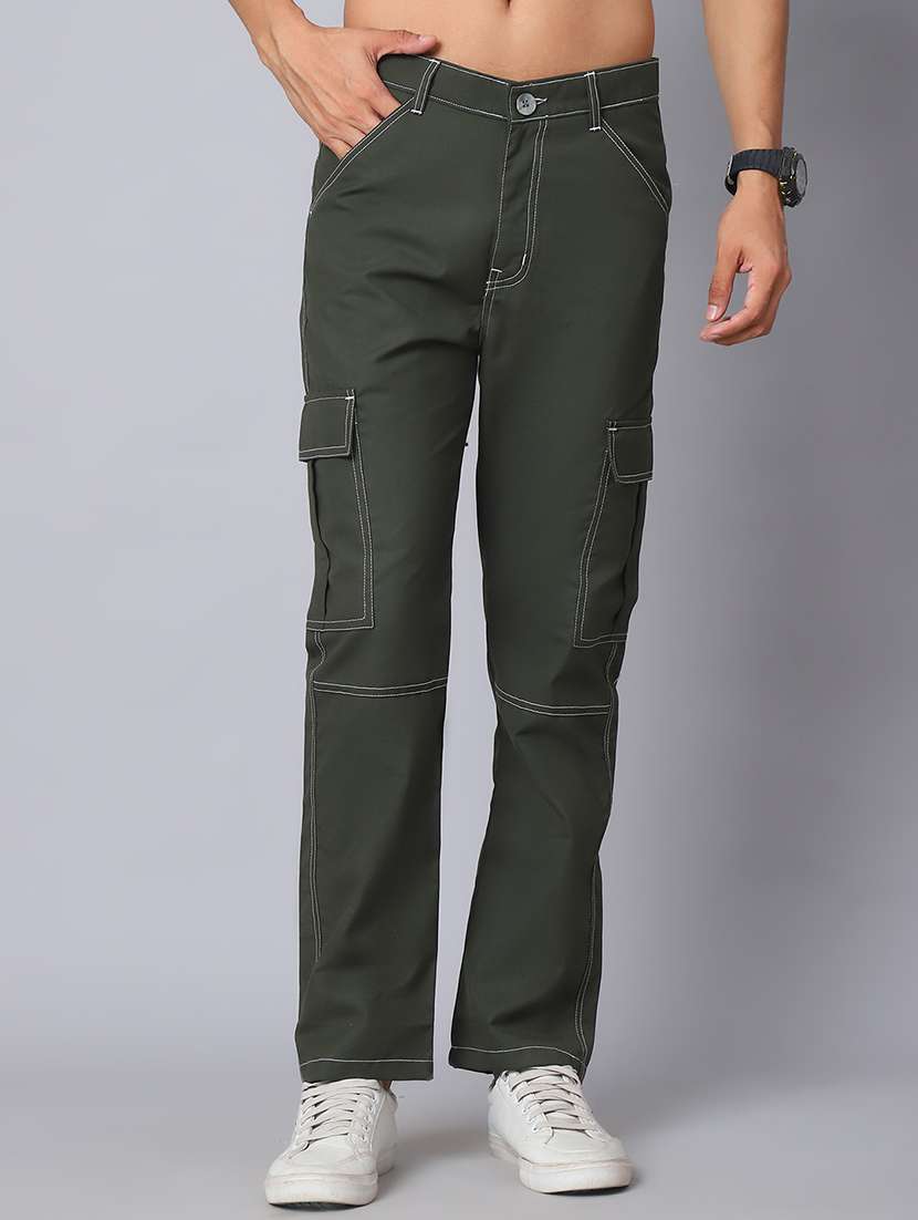 men olive cotton blend cargo pants
