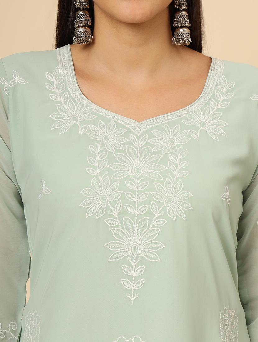 women three quarter sleeve chikankari straight kurta - 21499088 - Standard Image - 5
