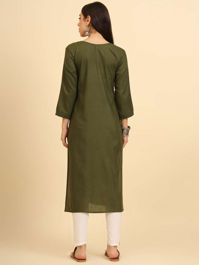 women three quarter sleeve chikankari straight kurta - 21499092 -  Standard Image - 3