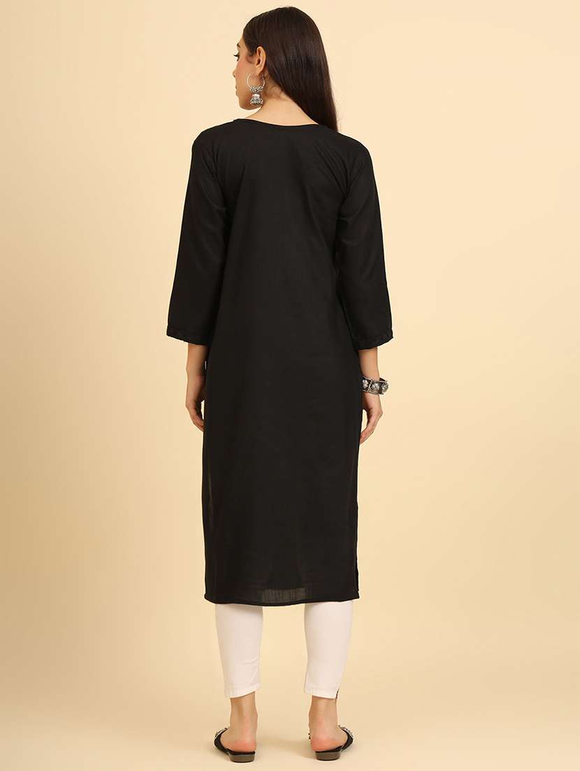 women three quarter sleeve chikankari straight kurta - 21499097 -  Standard Image - 3