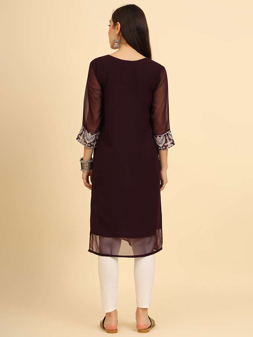 women three quarter sleeve chikankari straight kurta - 21499104 -  Standard Image - 3