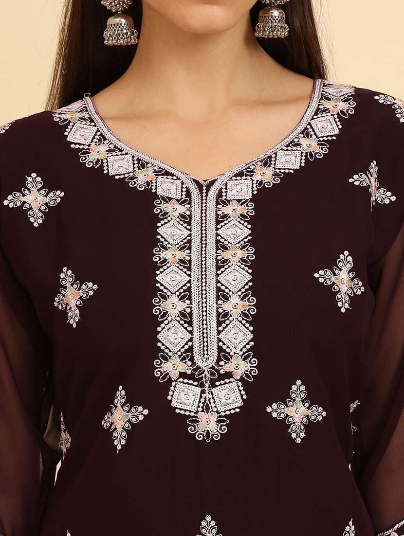 women three quarter sleeve chikankari straight kurta - 21499104 -  Standard Image - 5