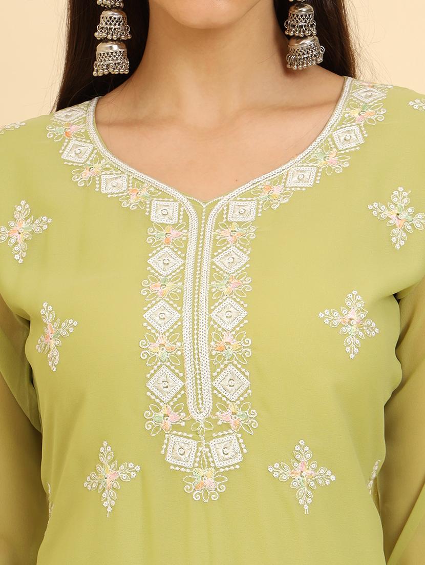 women three quarter sleeve chikankari straight kurta - 21499108 - Standard Image - 5