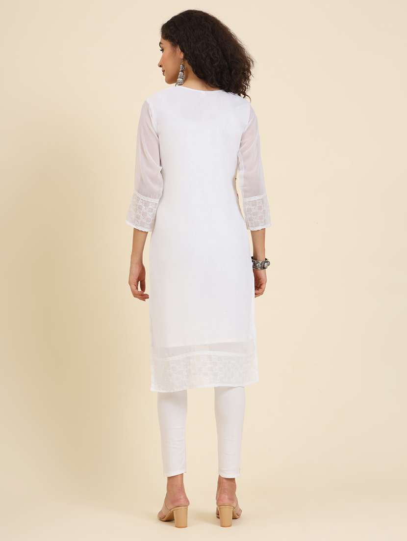 women three quarter sleeve ethnic motif straight kurta - 21499121 -  Standard Image - 3