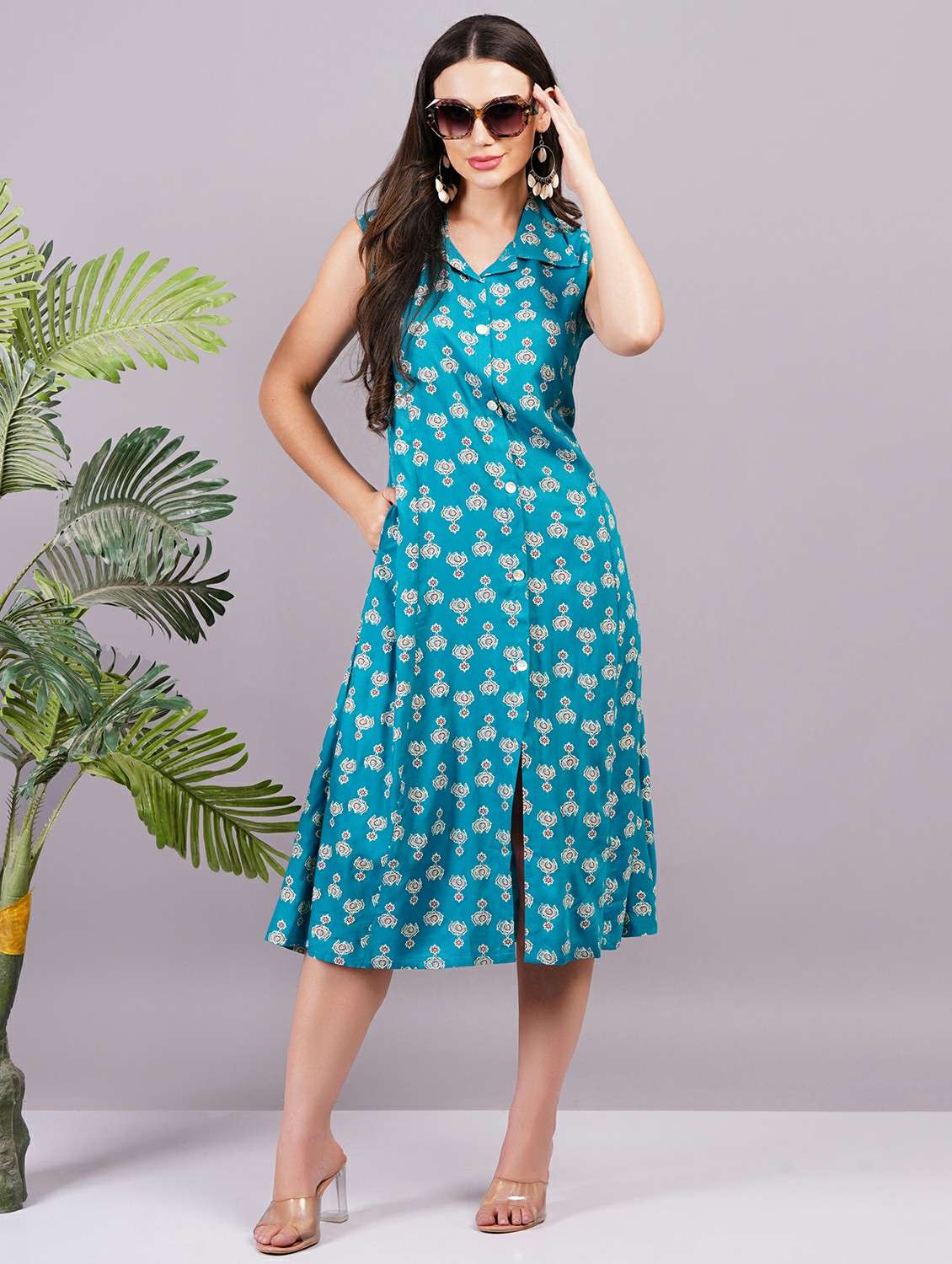 women sleeveless printed a-line ethnic dress - 21499139 -  Zoom Image - 0