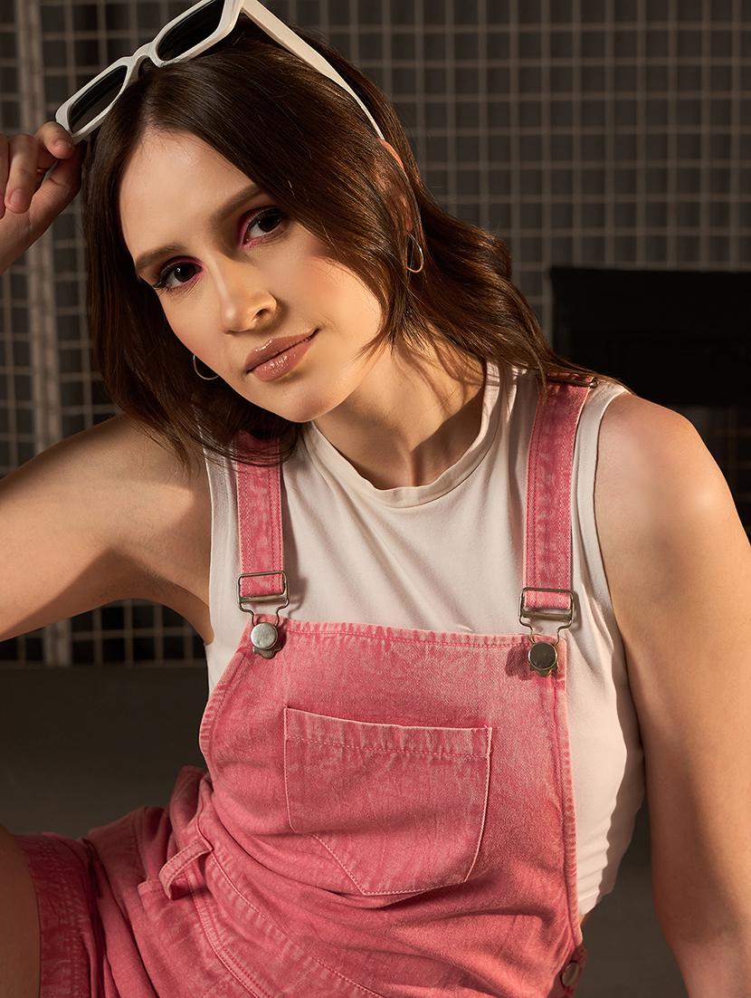 women pink denim dungaree jumpsuit - 21499280 - Standard Image - 5