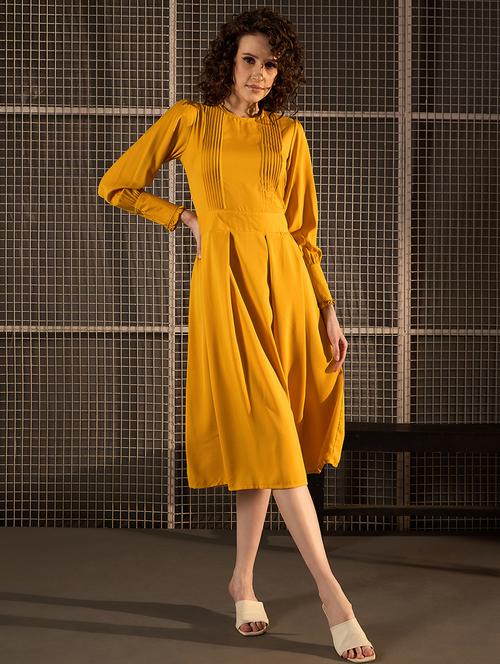 women yellow polyester fit & flare dress - 21499298 -  Standard Image - 0