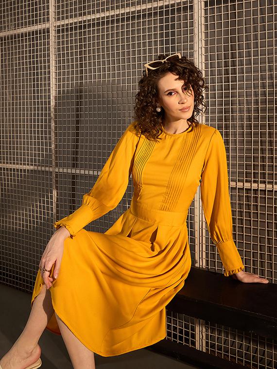 women yellow polyester fit & flare dress - 21499298 - Standard Image - 3