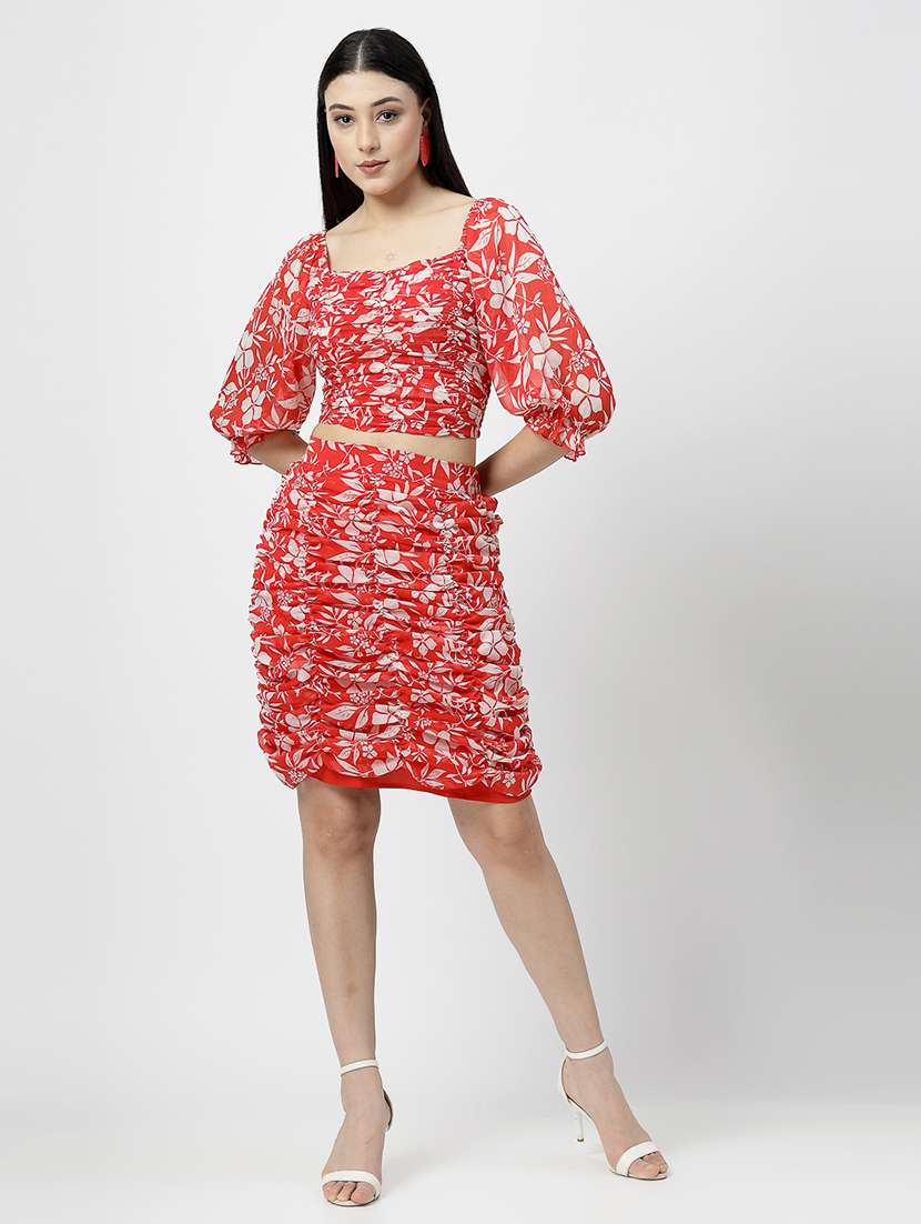 women red chiffon top and skirt co-ord set - 21499352 -  Zoom Image - 0