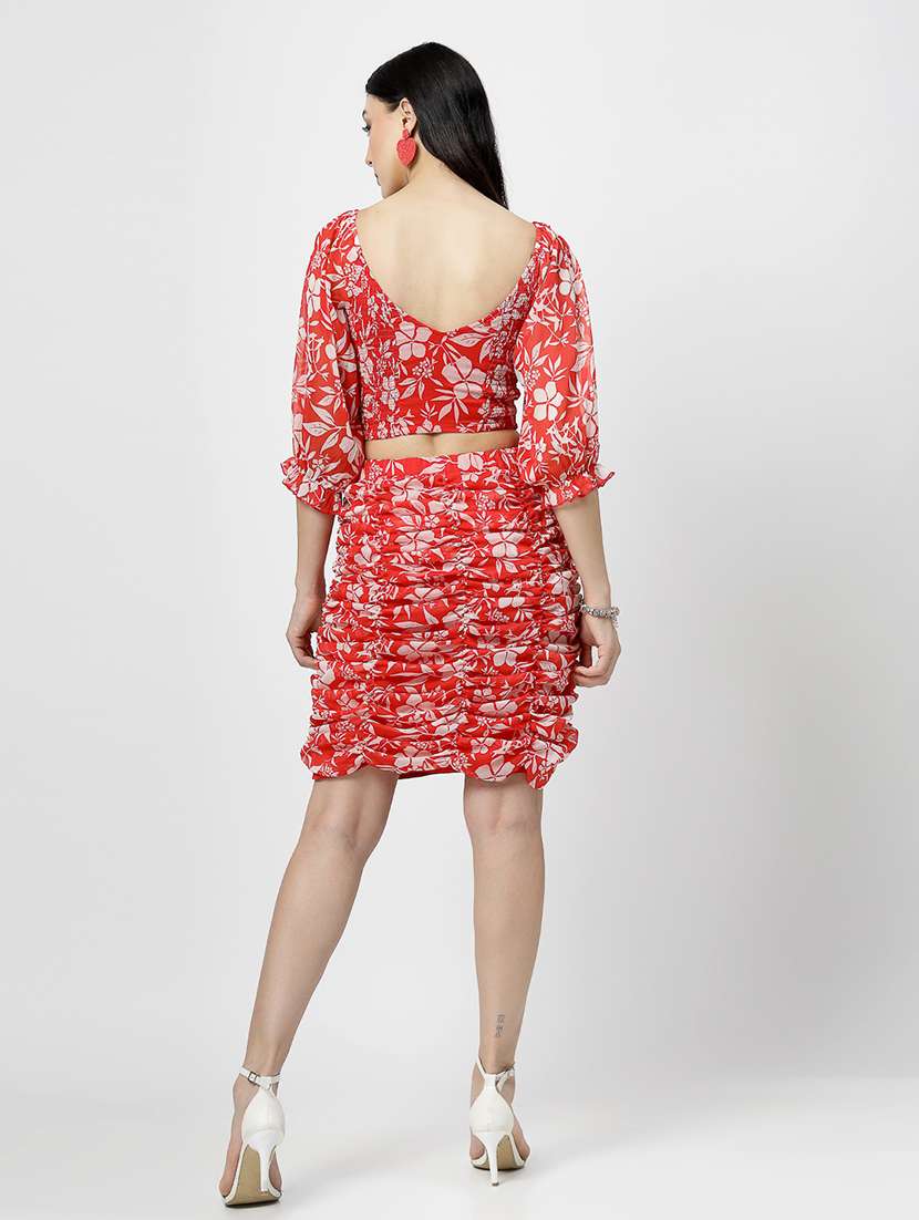 women red chiffon top and skirt co-ord set - 21499352 - Standard Image - 3