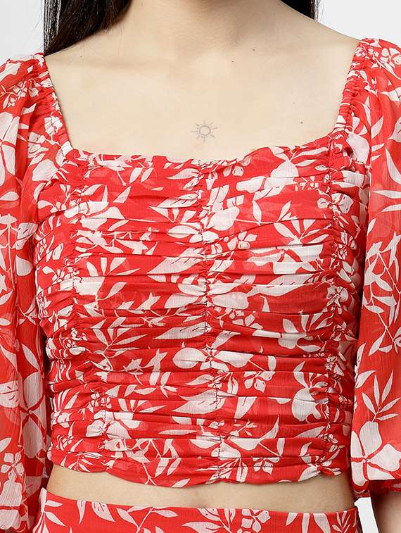 women red chiffon top and skirt co-ord set - 21499352 - Standard Image - 5