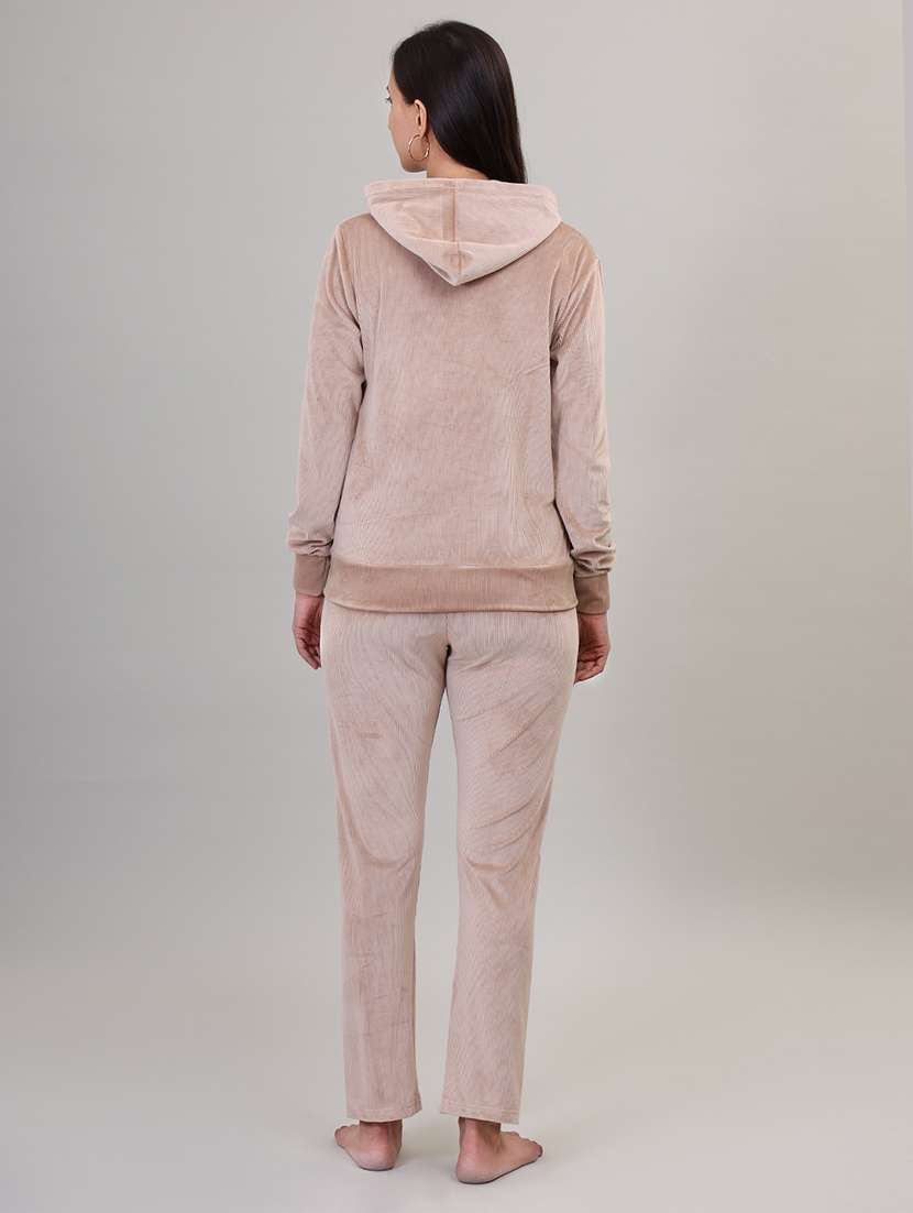 women hooded solid pyjama nightwear set - 21500052 -  Standard Image - 3