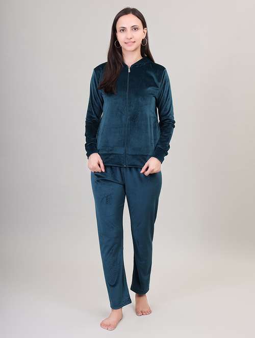 women hooded solid pyjama nightwear set - 21500059 -  Standard Image - 0