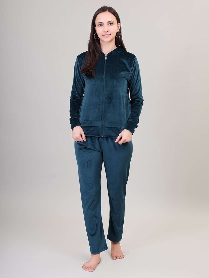 women hooded solid pyjama nightwear set - 21500059 -  Zoom Image - 0