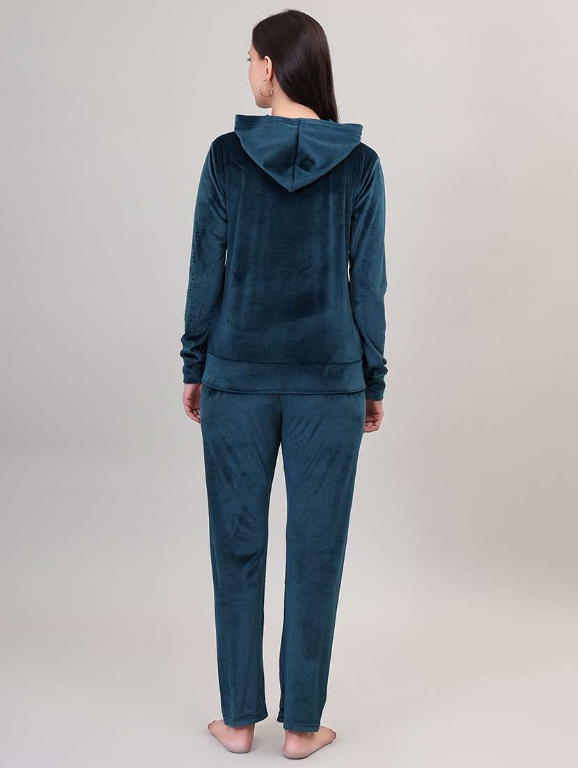 women hooded solid pyjama nightwear set - 21500059 -  Standard Image - 3