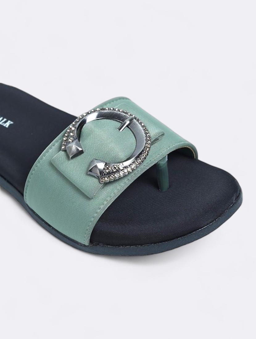 green synthetic slip on sandals - 21500377 - Standard Image - 5
