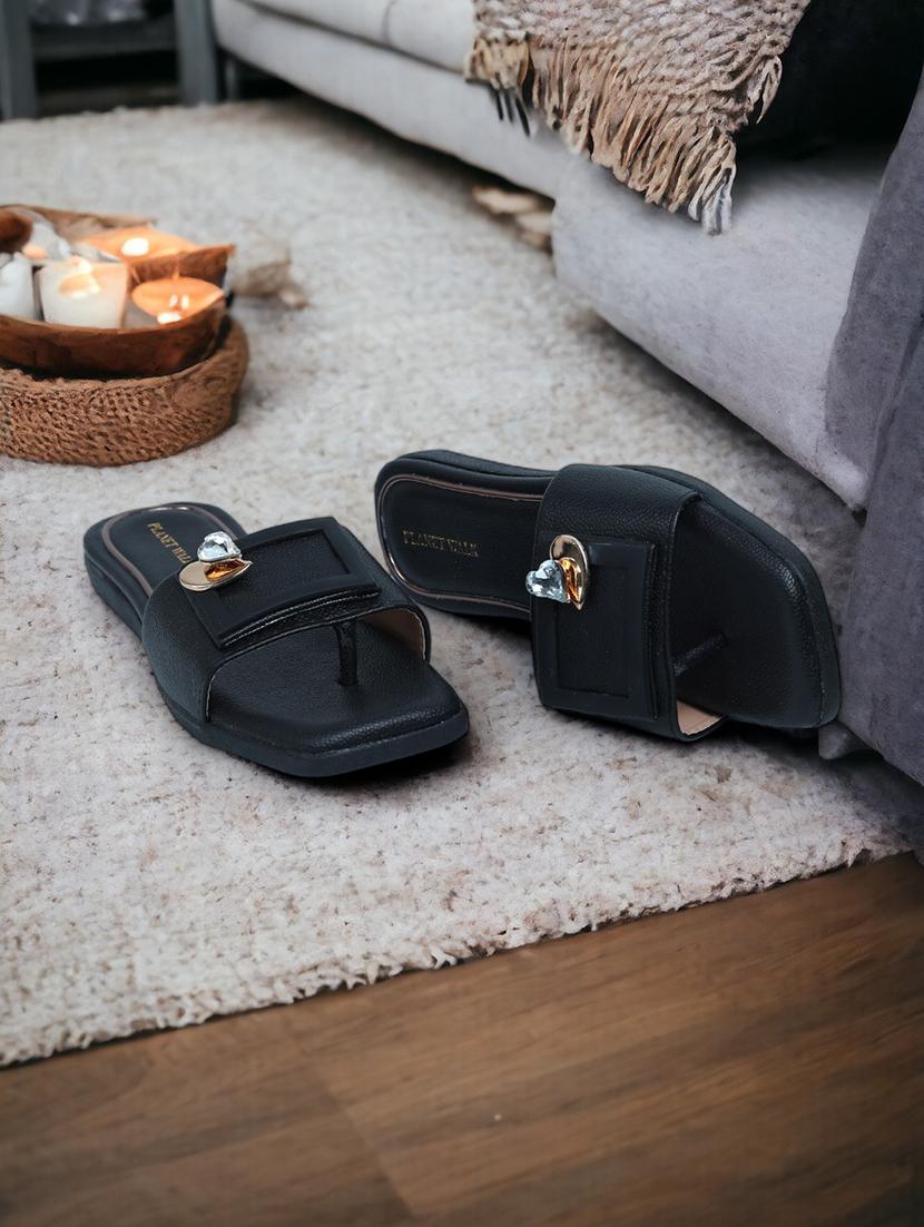 black synthetic slip on sandals - 21500378 - Zoom Image - 0