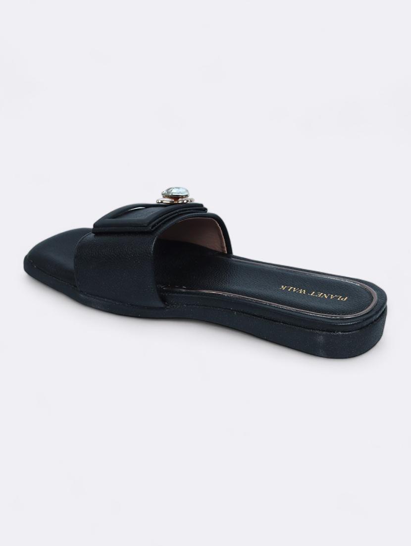 black synthetic slip on sandals - 21500378 - Standard Image - 3