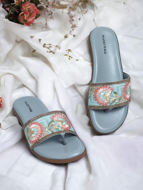 blue synthetic slip on sandals - 21500382 -  Standard Image - 0