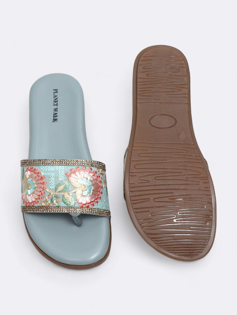 blue synthetic slip on sandals - 21500382 - Standard Image - 5