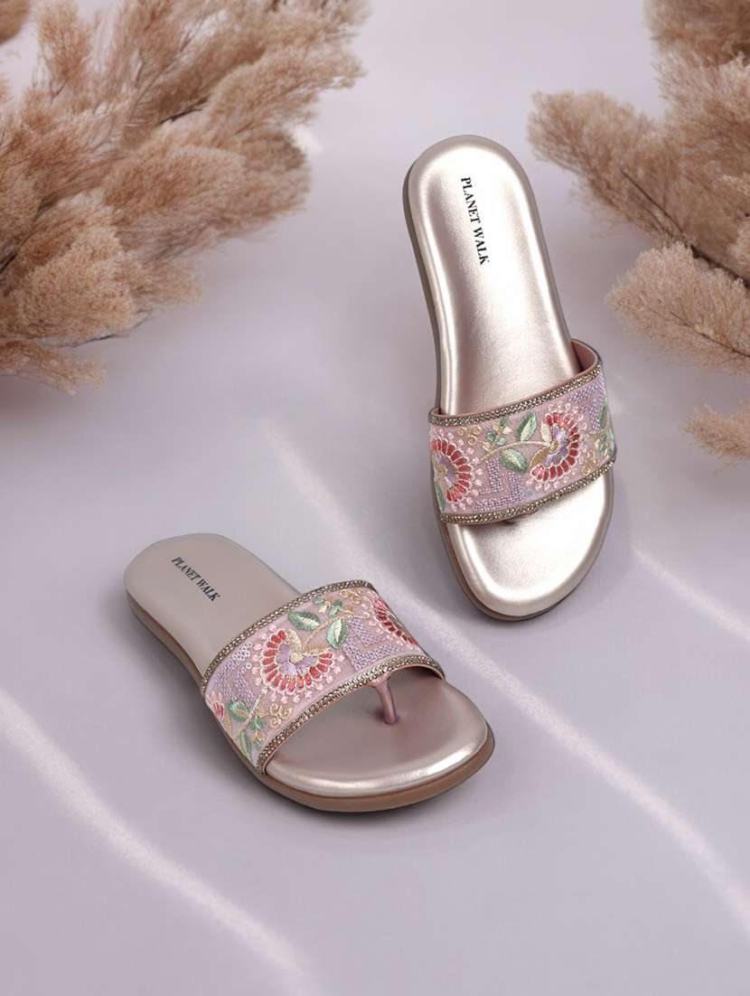 pink synthetic slip on sandals