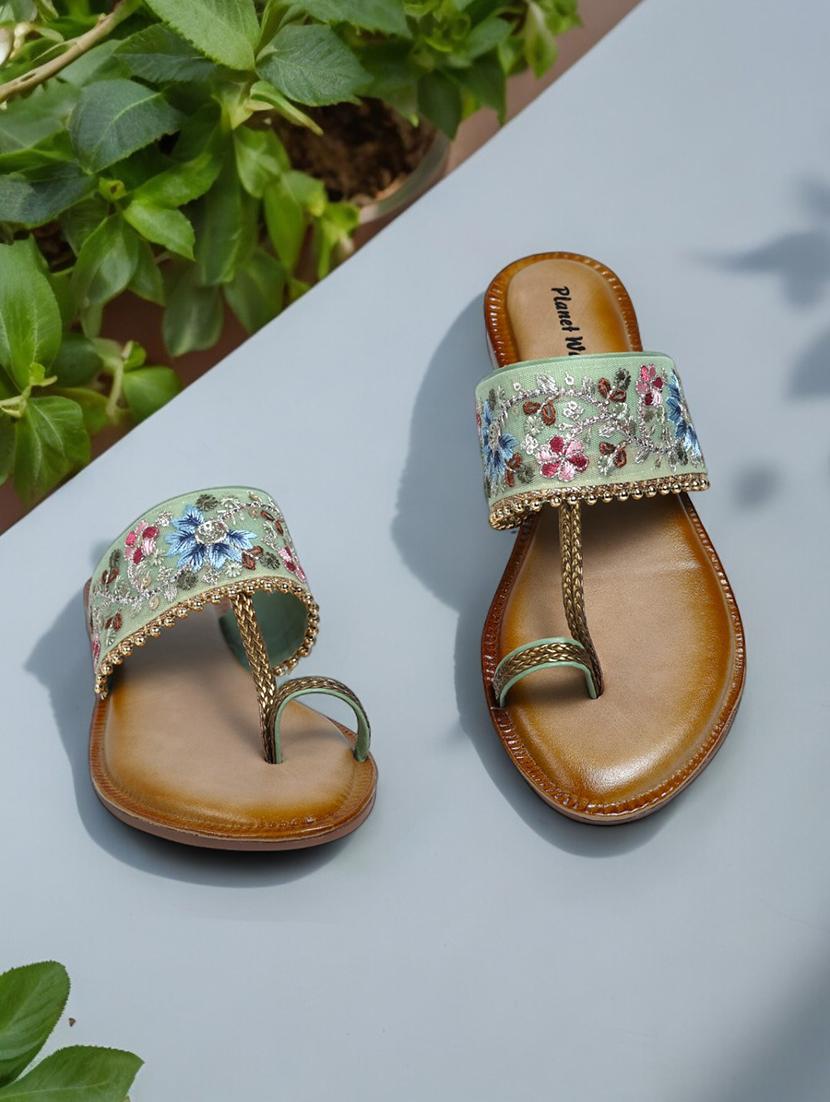 green fabric slip on sandals - 21500389 - Zoom Image - 0