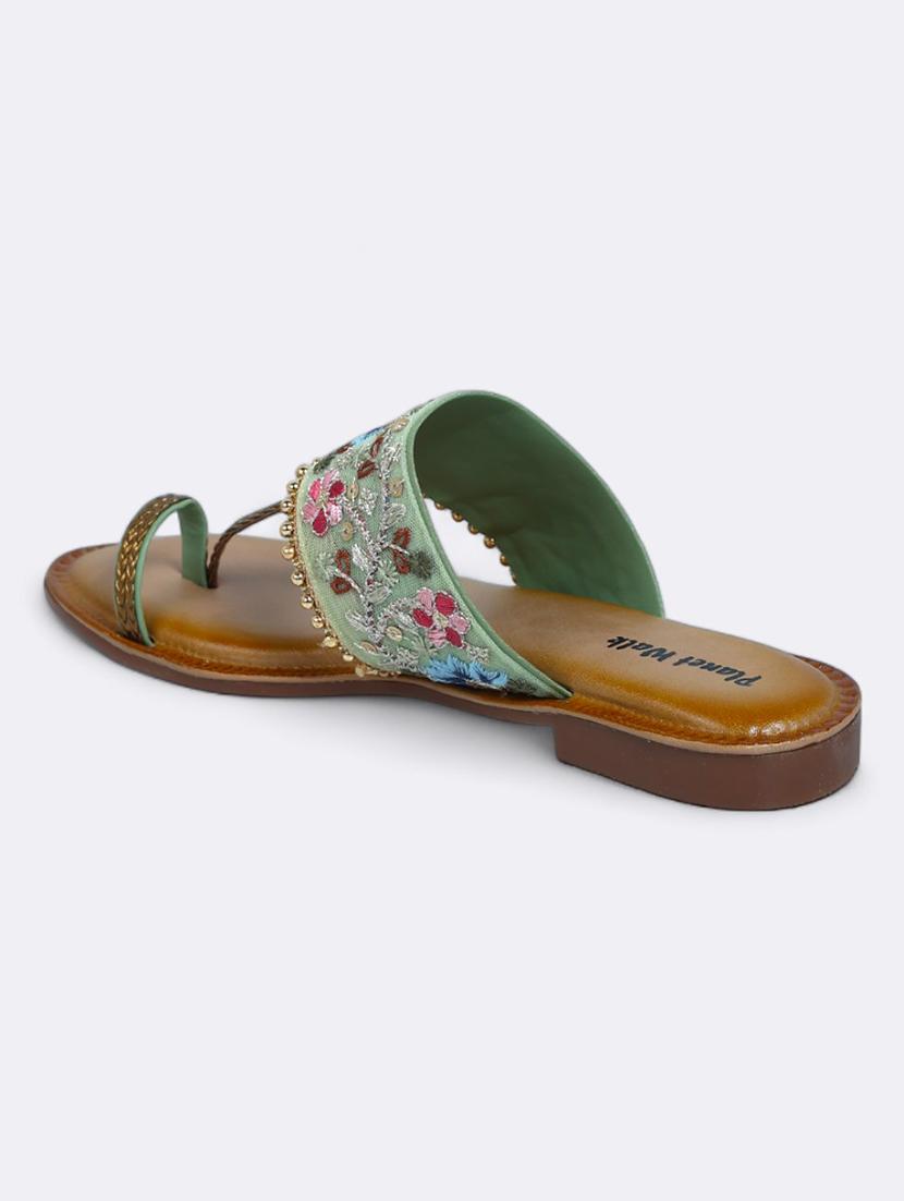 green fabric slip on sandals - 21500389 - Standard Image - 3