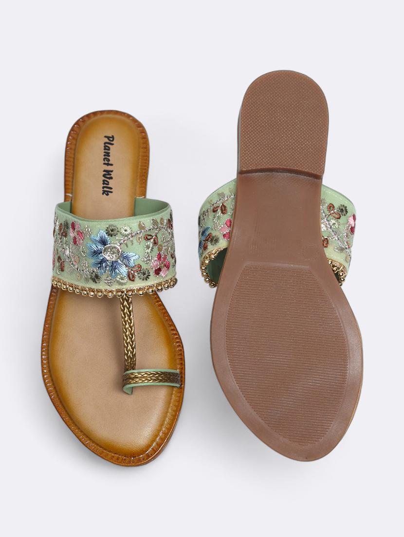 green fabric slip on sandals - 21500389 - Standard Image - 5