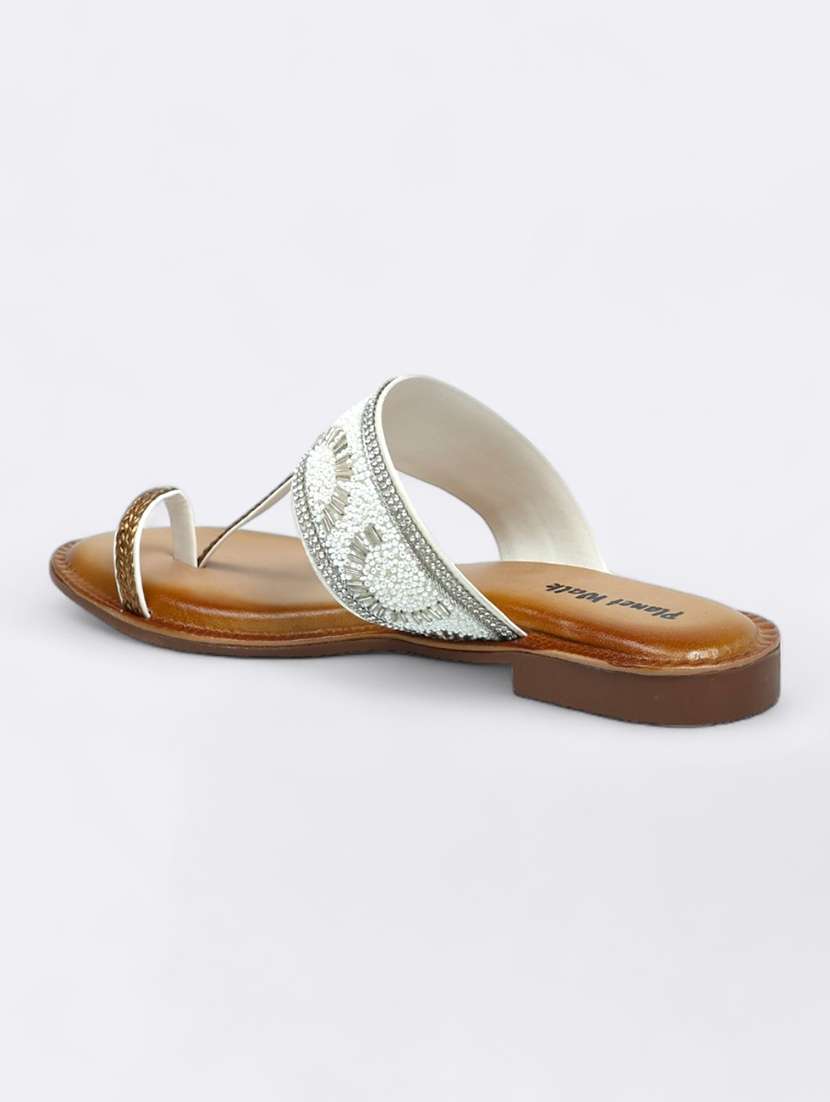 white synthetic slip on sandals - 21500392 -  Standard Image - 3