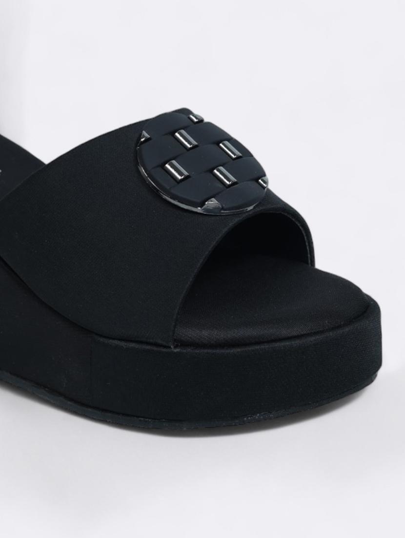 black synthetic slip on sandals - 21500467 - Standard Image - 3